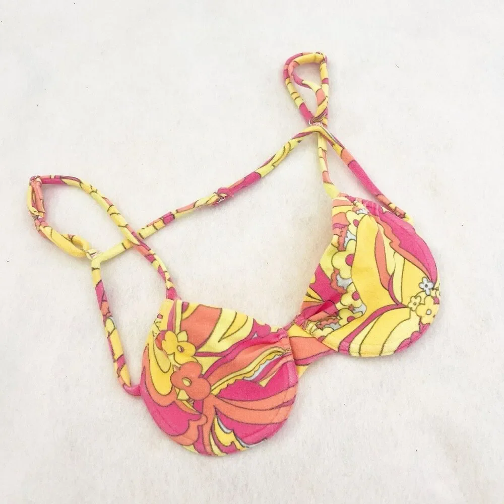 Frankies Bikinis Size Large Terry Groovy String Bikini Top Sexy Swim